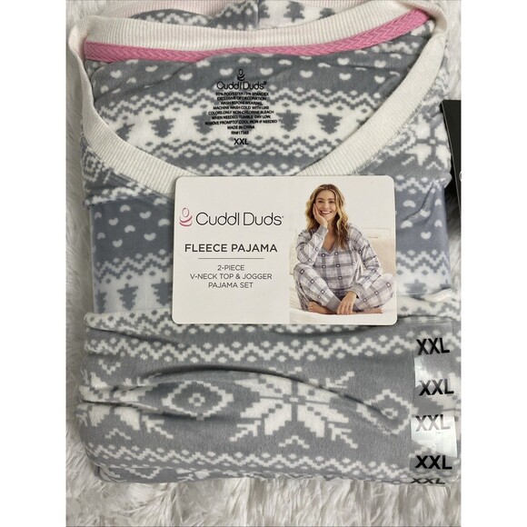 Cuddl Duds Fleece Pajama Set Women Size 2XL V Neck Long Sleeves Gray Snowflake - Picture 4 of 7